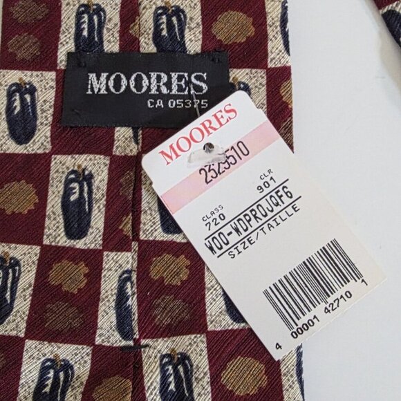 Moores Silk  Tie Gold Leaves Blue Feathers Print USA Made VTG W 4 in L 56 in - Picture 8 of 15